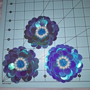 Aqua pallette bead and faux pearl round applique set of 3